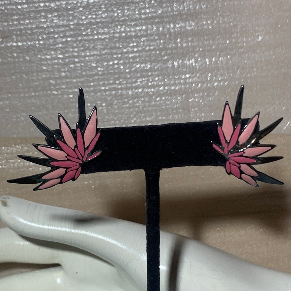 Vintage L.BOTT Metallic Pink Enamel Pierced Earrings
